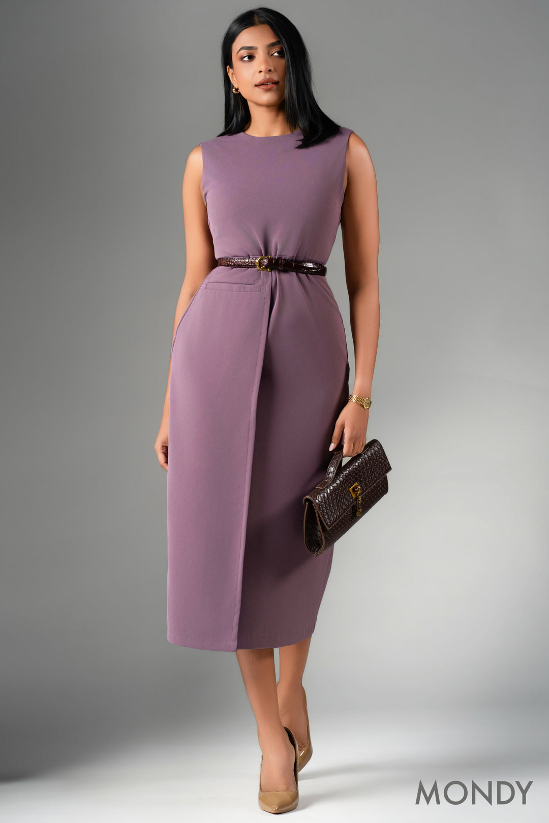 Mock Wrap Midi Dress