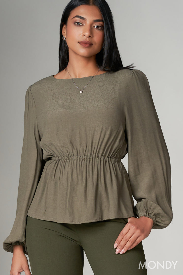 Green Gather Detail Top