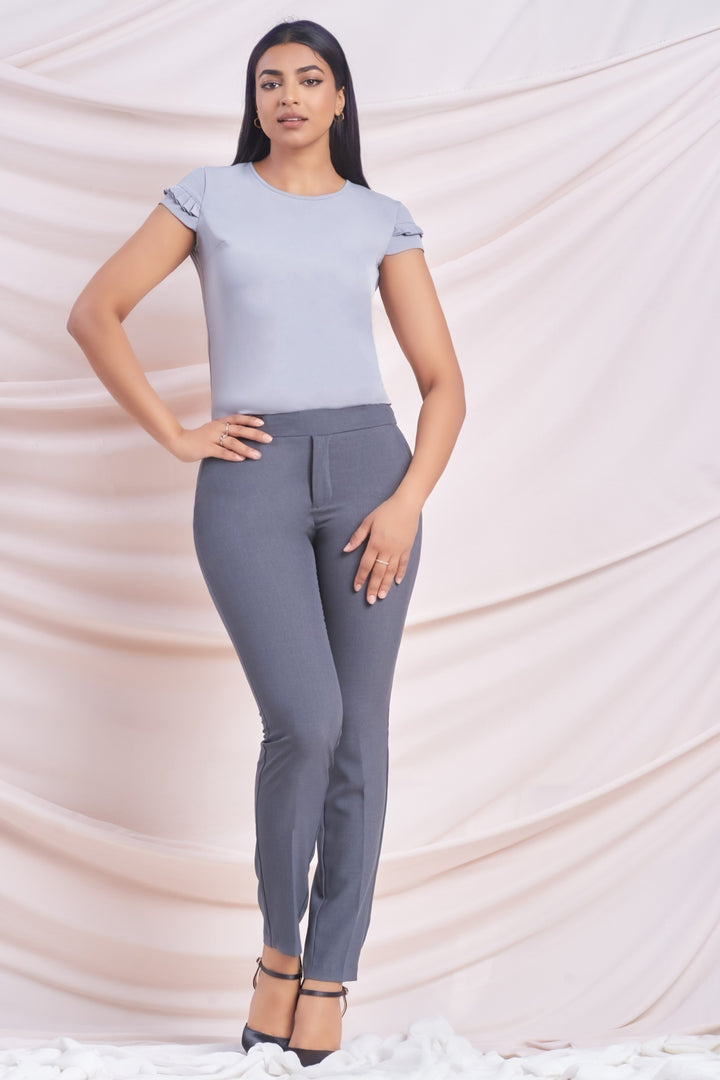 Grey Pleated Sleeve Top