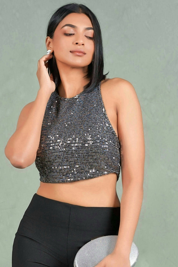 Grey Sequin Crop Top