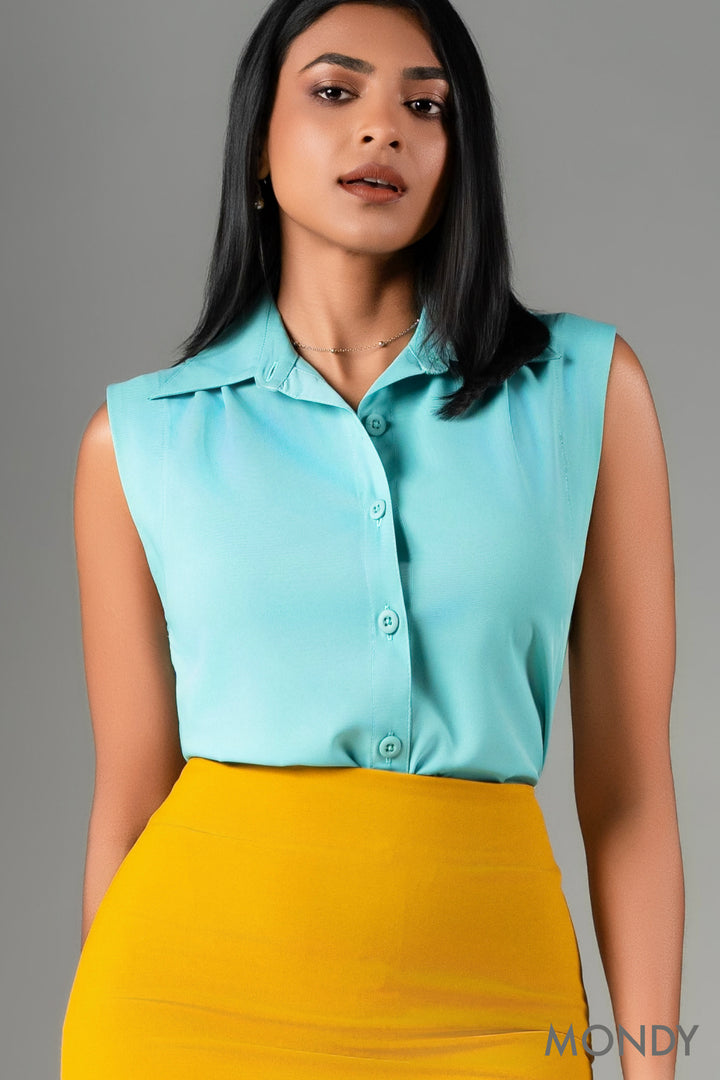 Sleeveless Button Up Top
