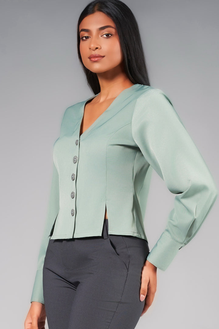 Front Button V Neck Top