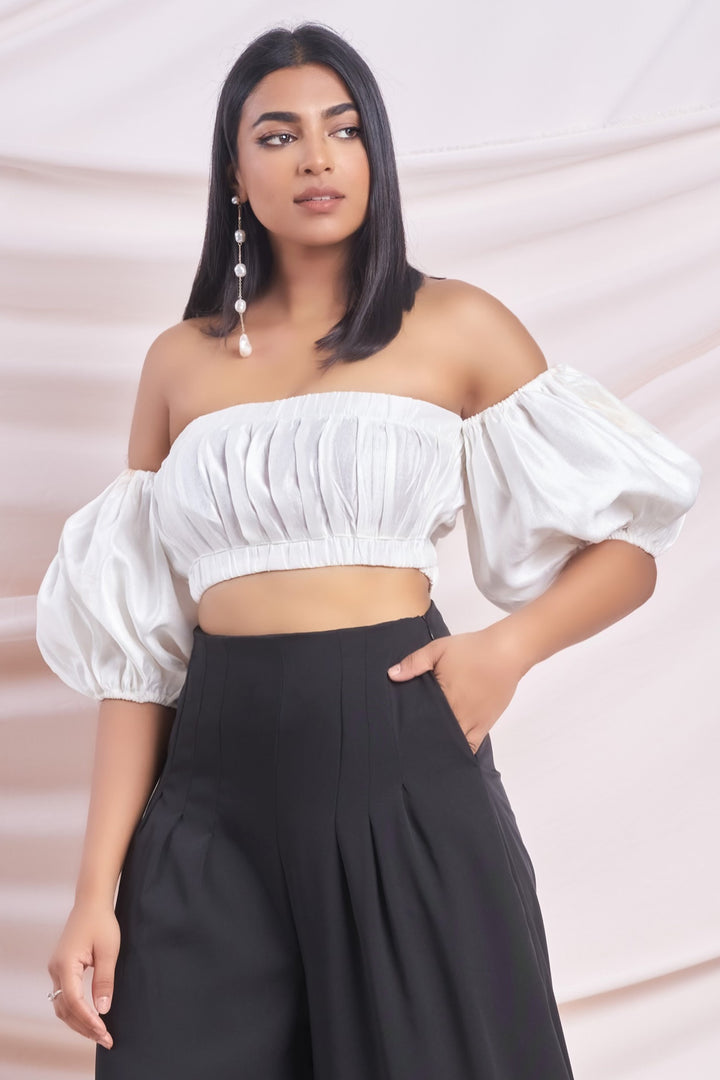 Off White Puff Sleeve Crop Top