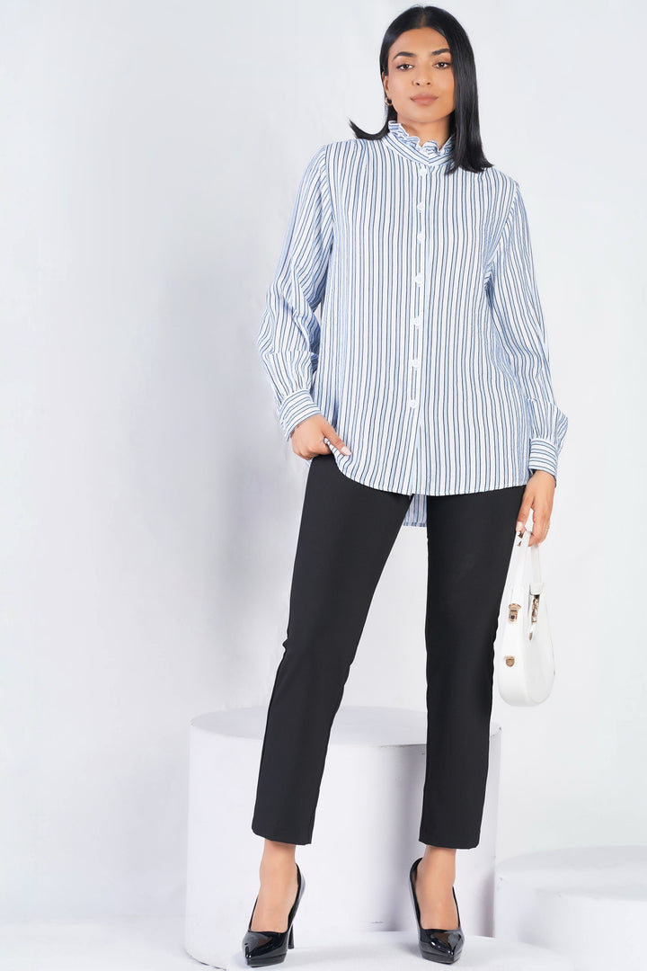 Frill Neck Stripe Shirt