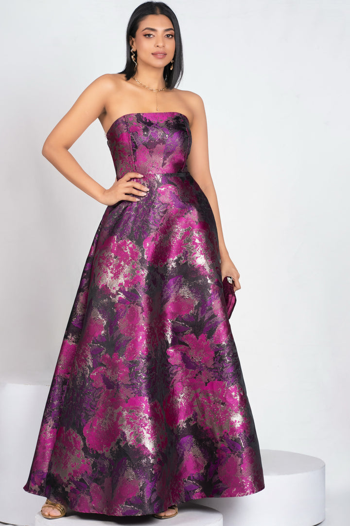 Strapless Jacquard Maxi Dress