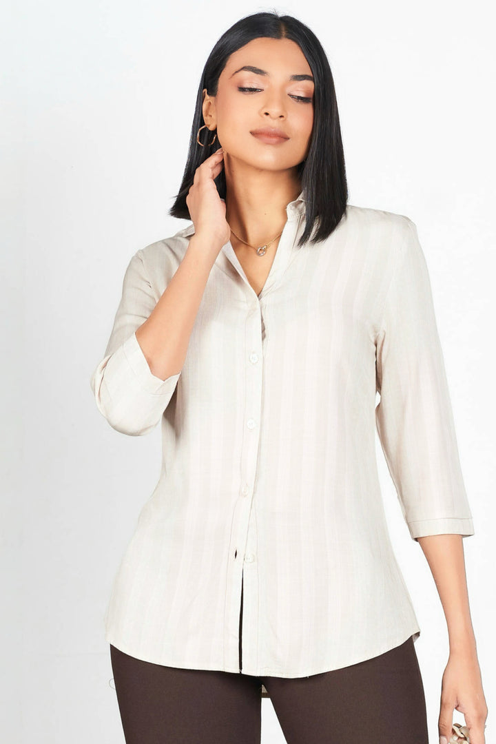 Brown Stripe 3Q Shirt