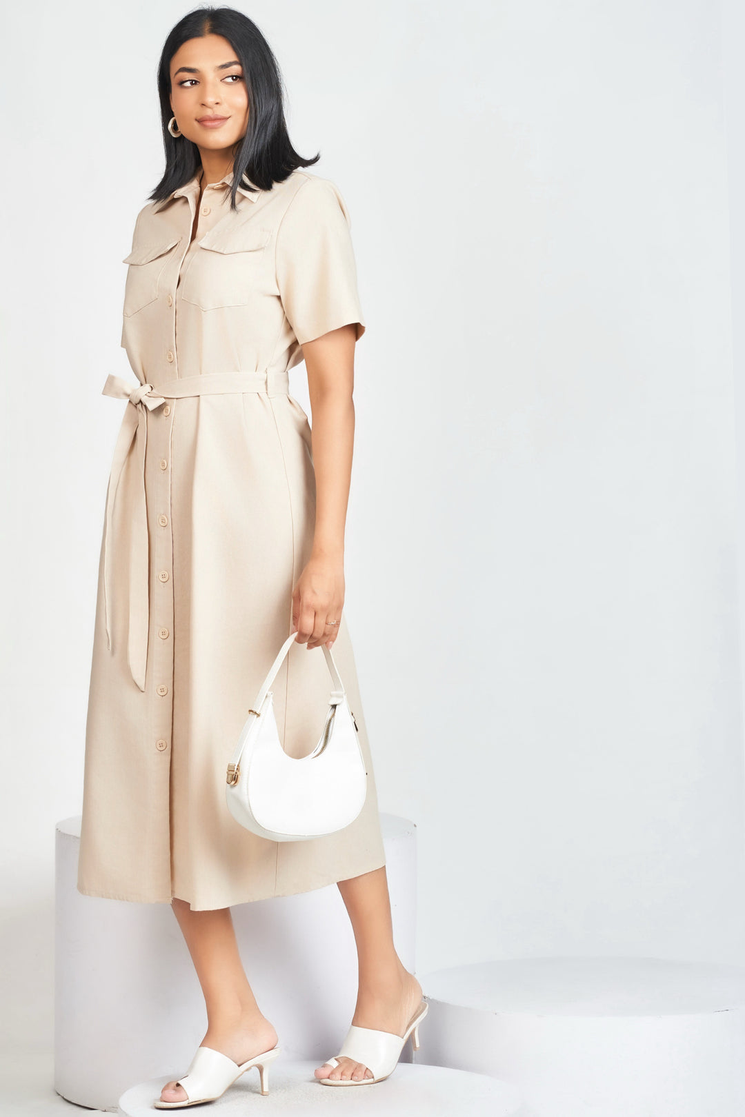 Beige Midi Shirt Dress – MONDY78