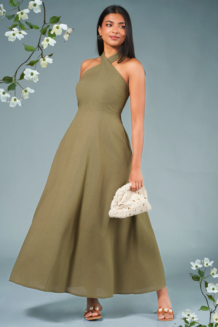 Green Halter Maxi Dress