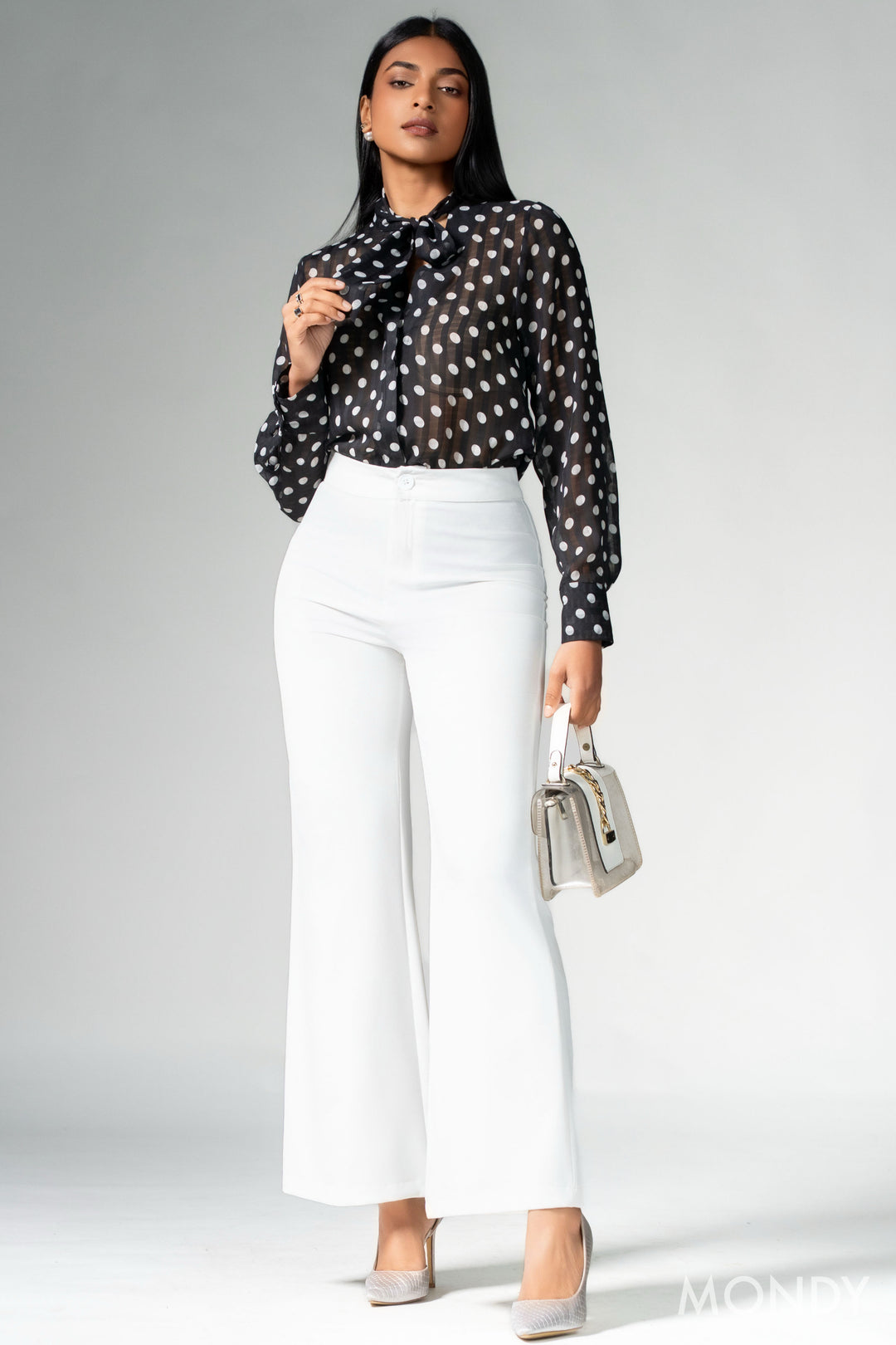 Polka Dot Tie Detail Top