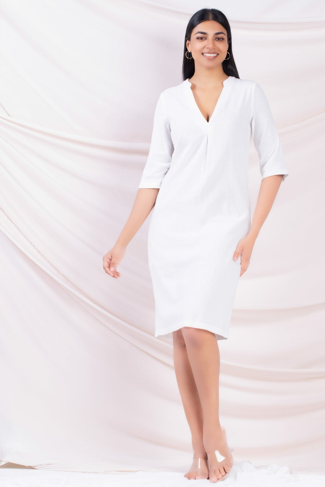 Three Quarter Sleeve Shift Dress