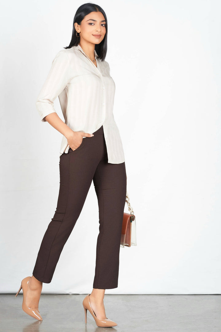 Brown Stripe 3Q Shirt
