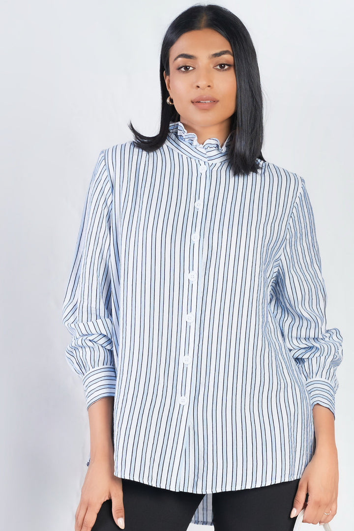 Frill Neck Stripe Shirt