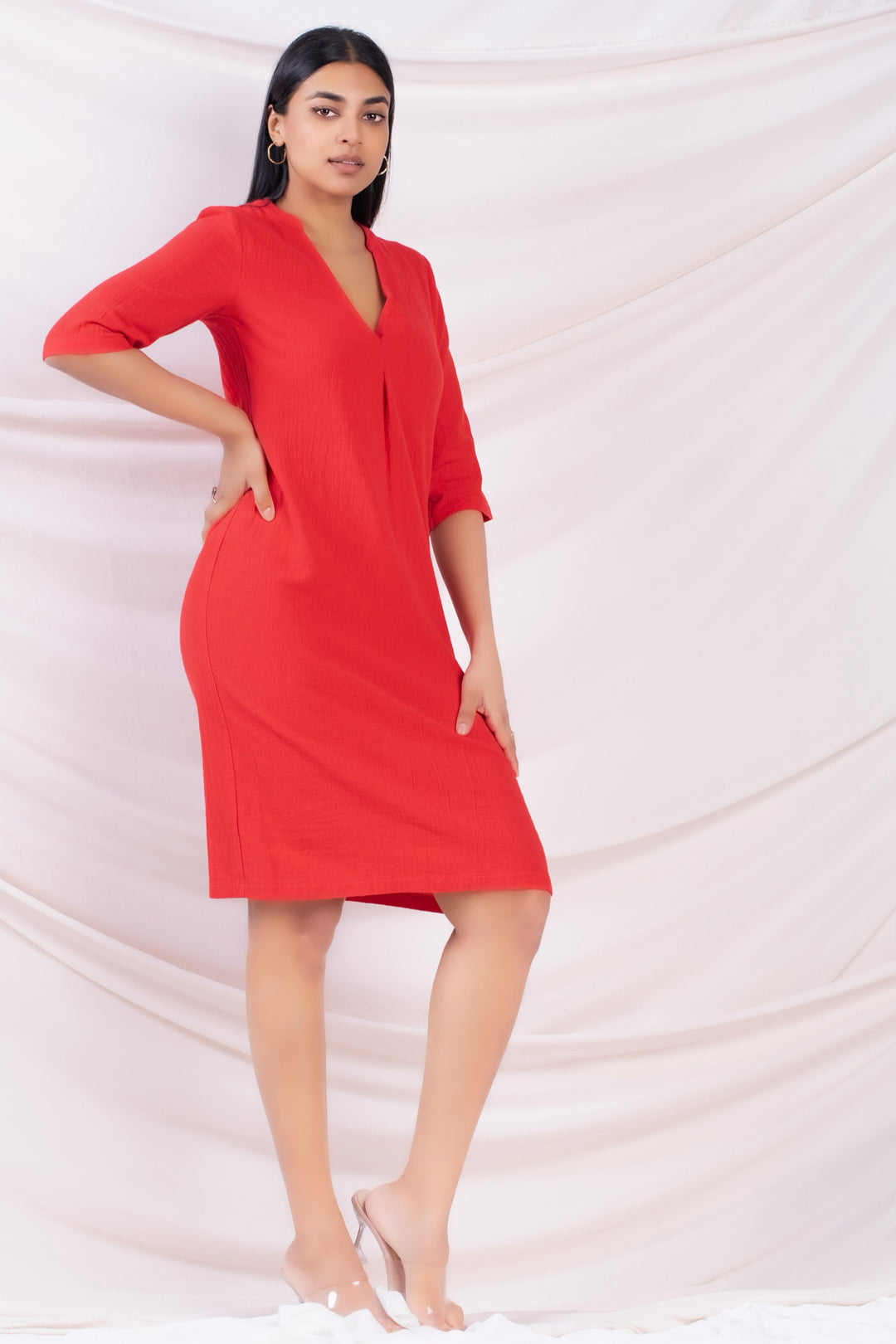 Three Quarter Sleeve Shift Dress