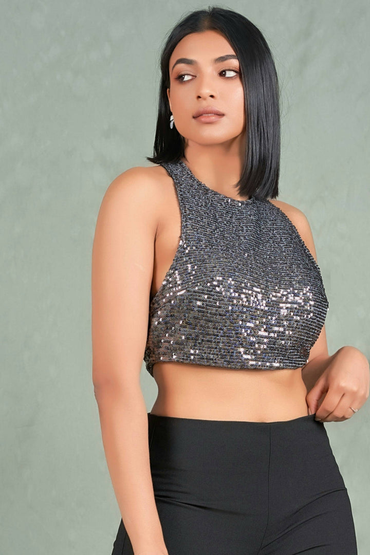 Grey Sequin Crop Top