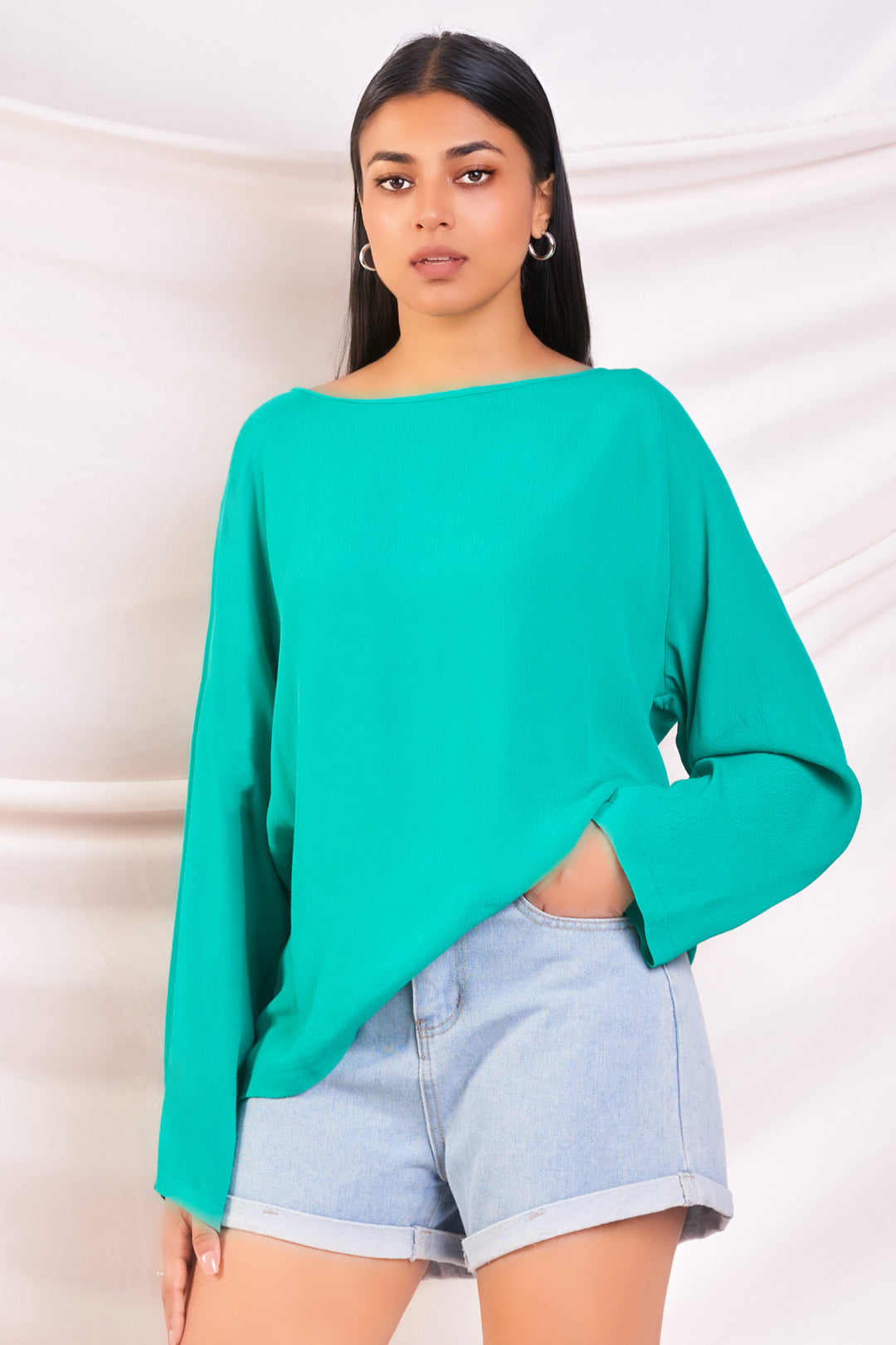 Green Oversized Long Sleeve Top