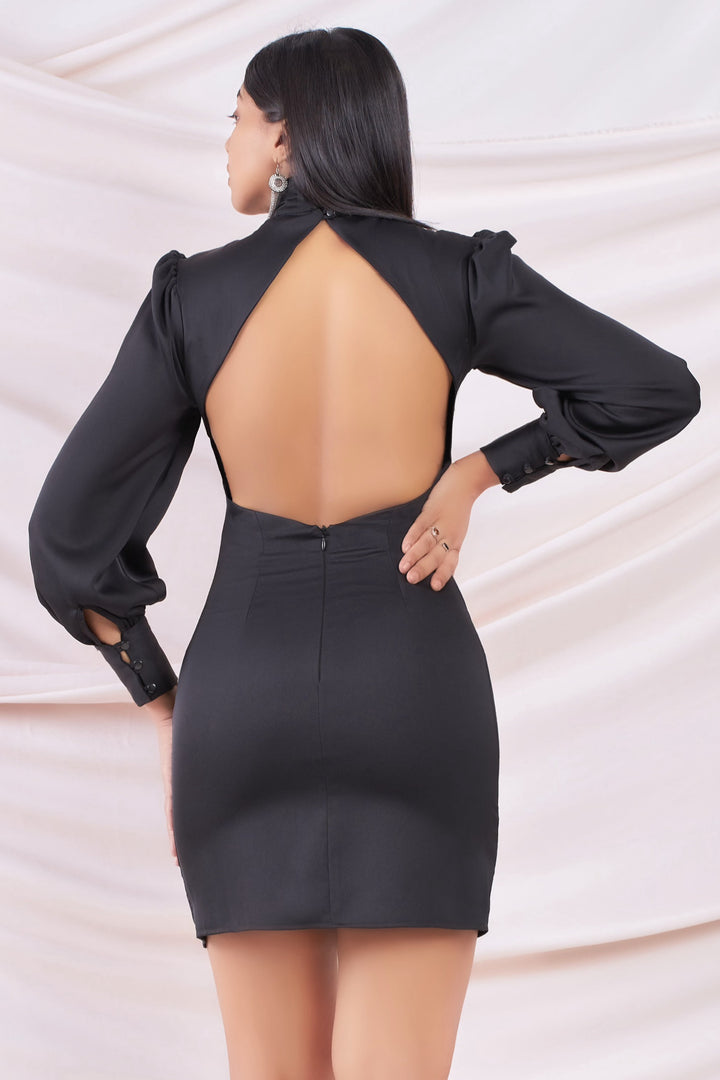 Black Back Open Mini Dress