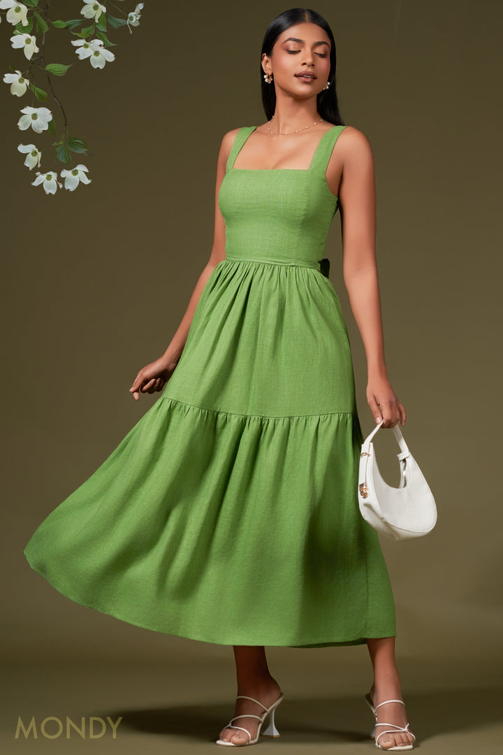 Green Tie Back Maxi Dress