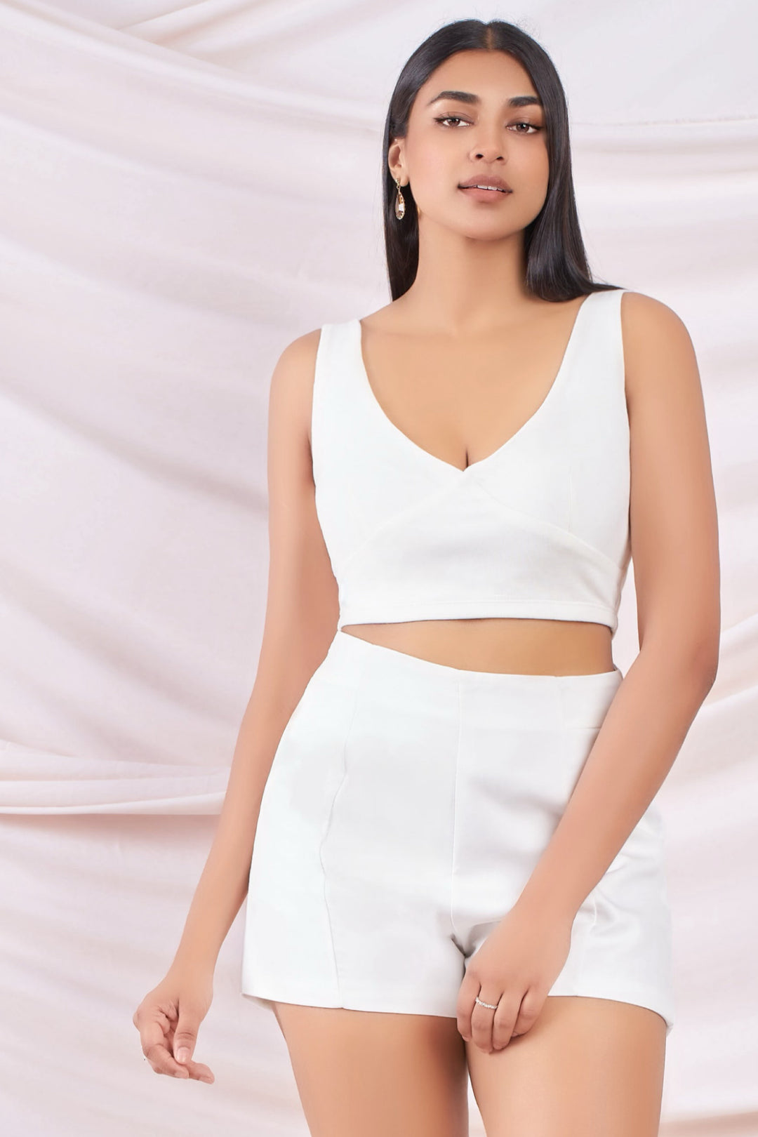 White V Neck Crop Top