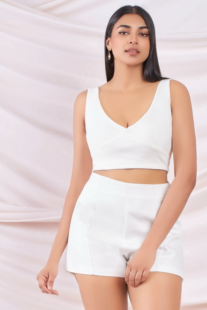 White V Neck Crop Top