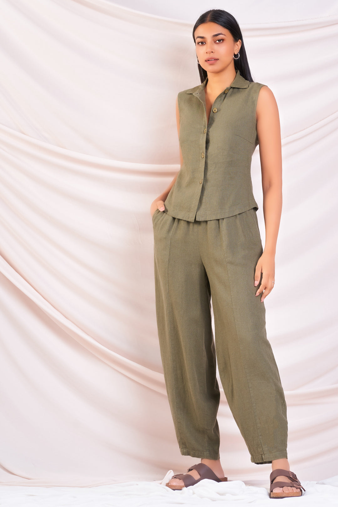 Wide Leg Drawstring Linen Pant