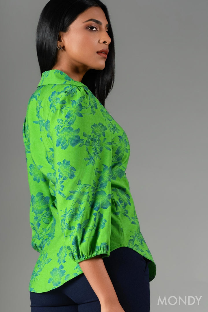 Printed Shirt Collar Top