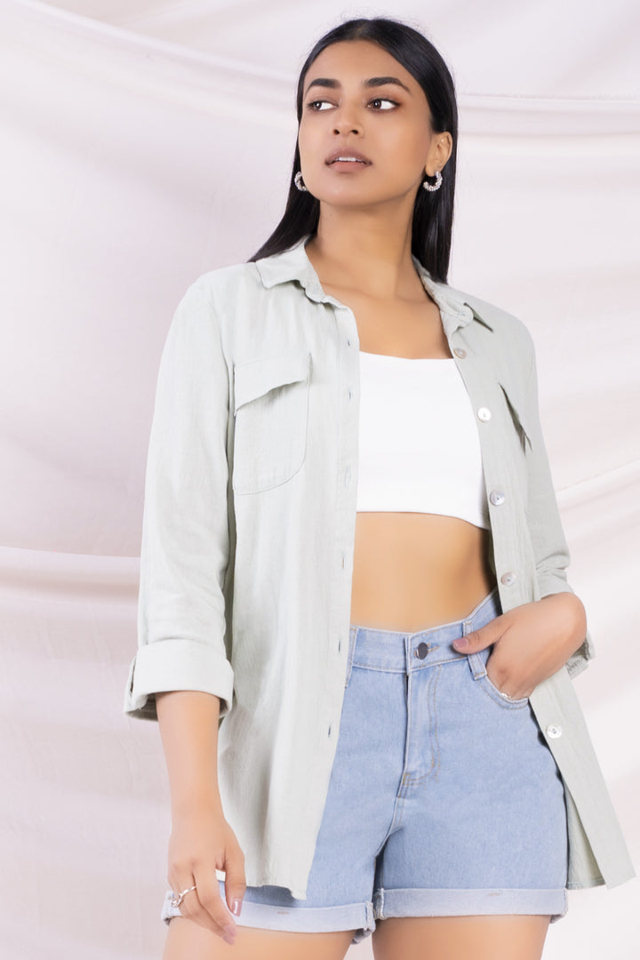 Green Three Quarter Sleeve Shirt
