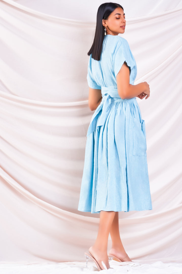 Blue Wrap Style Dress