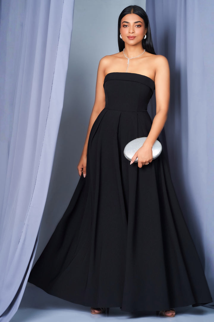 Strapless Pleated Maxi Dress