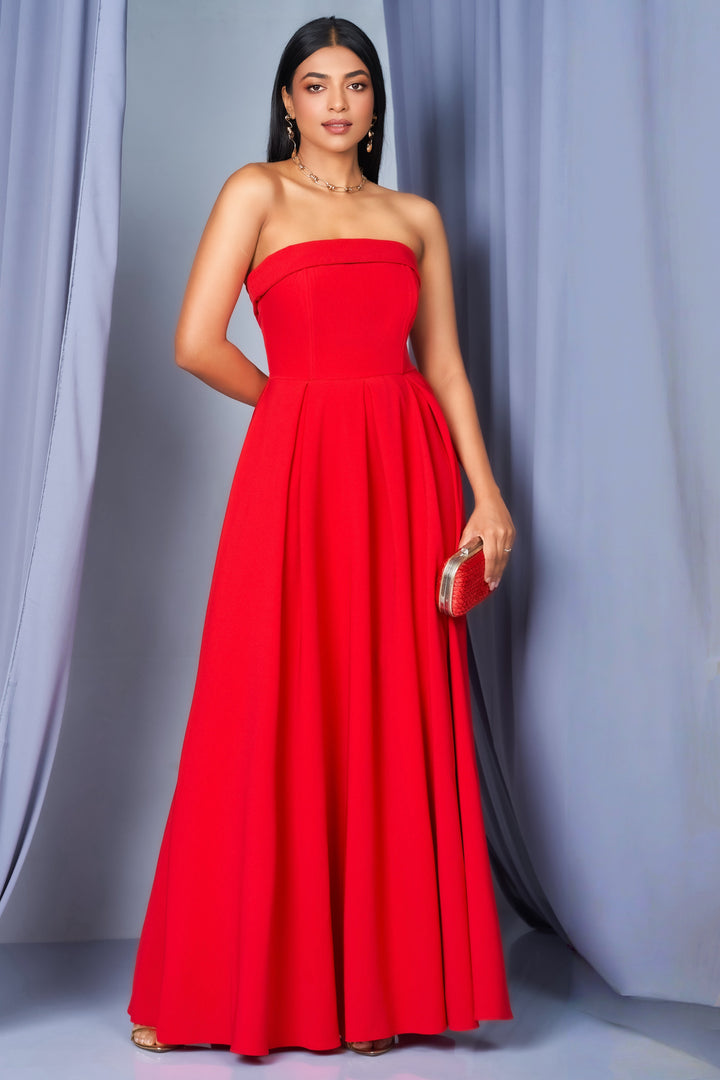 Strapless Pleated Maxi Dress