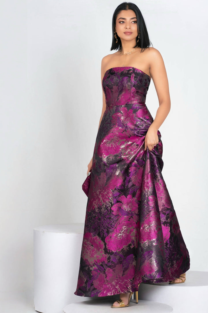 Strapless Jacquard Maxi Dress