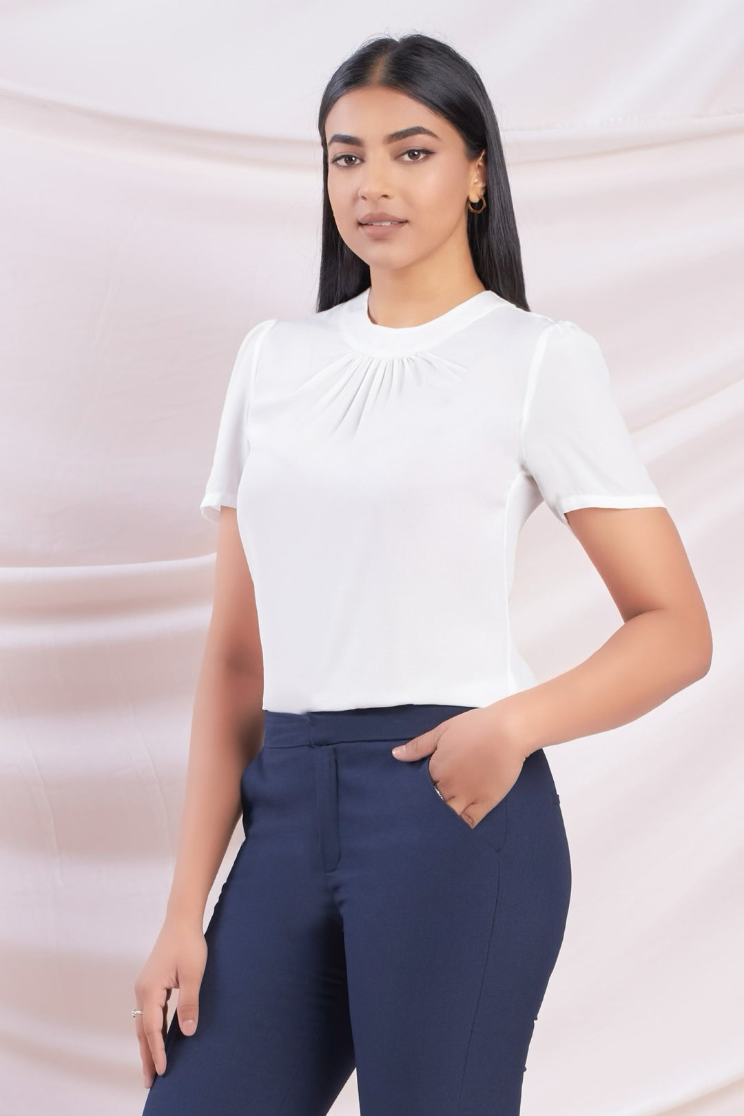 White Gather Detail Top