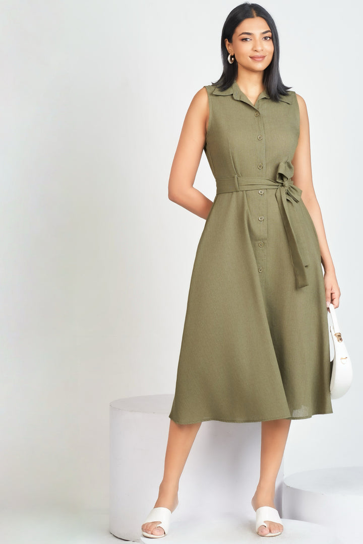 Green Button Up Midi Dress