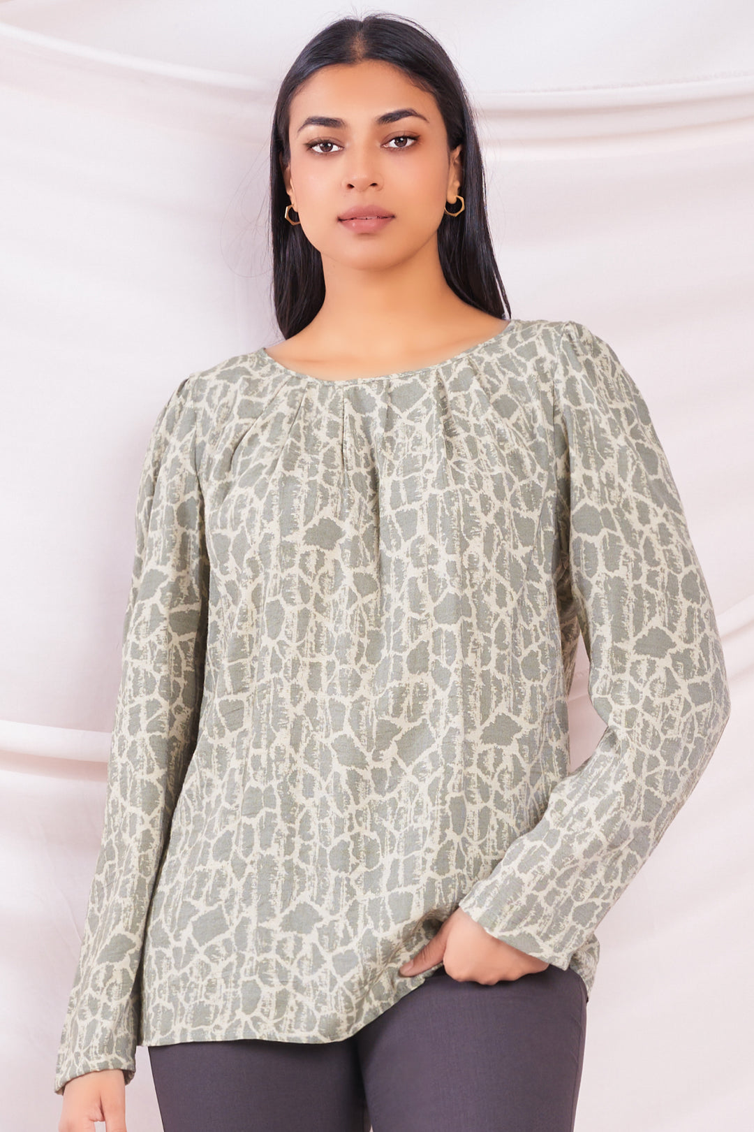 Green Printed Relaxed Top