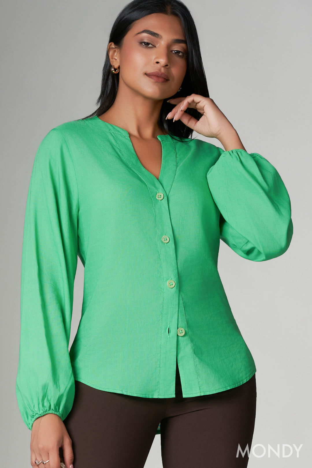 Green Button Up Top