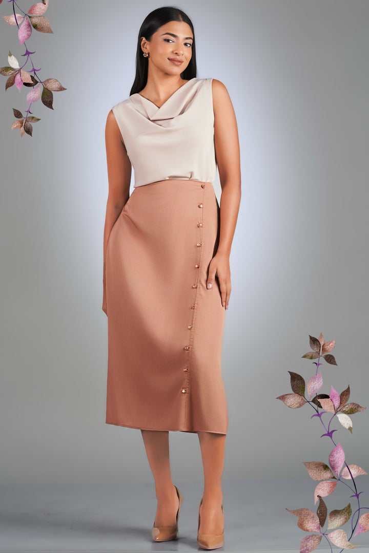 Side Button Midi Skirt