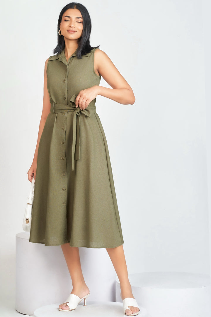 Green Button Up Midi Dress