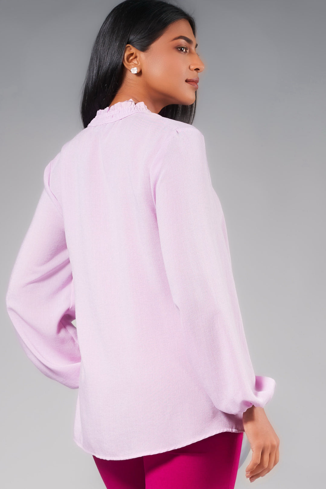 Gathered Neck Puff Sleeve Top