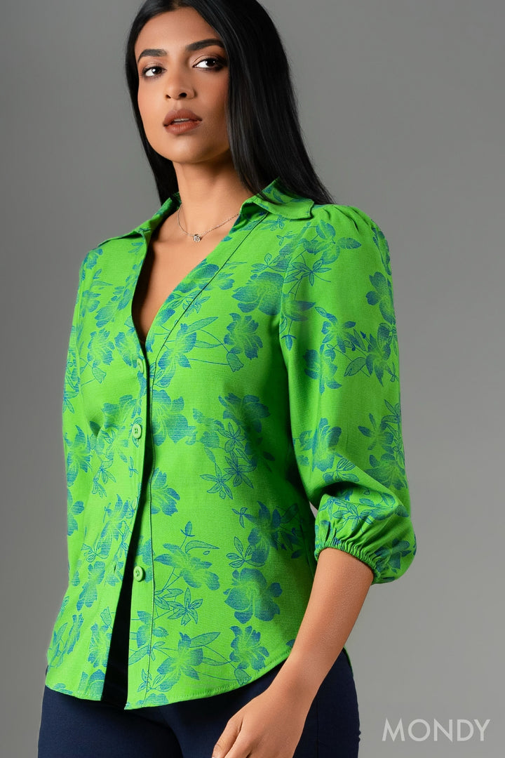 Printed Shirt Collar Top