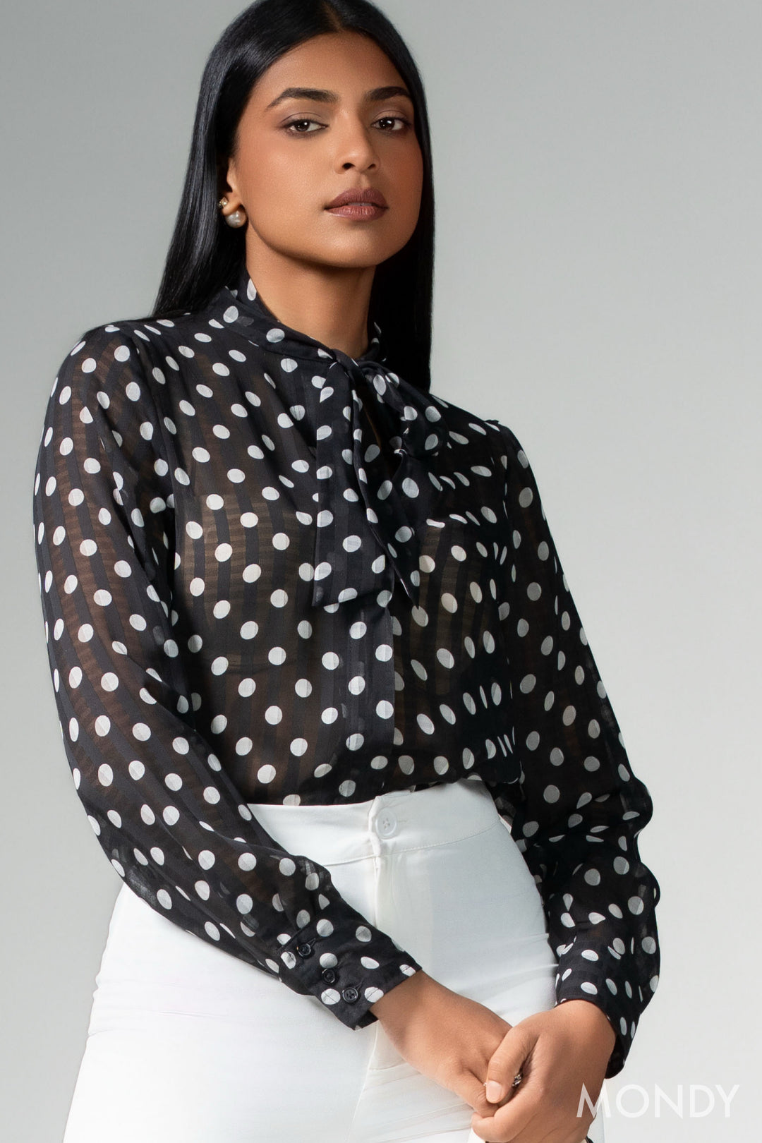 Polka Dot Tie Detail Top
