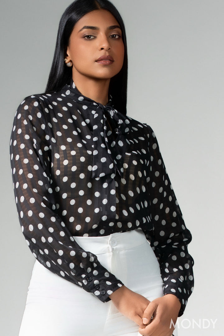 Polka Dot Tie Detail Top