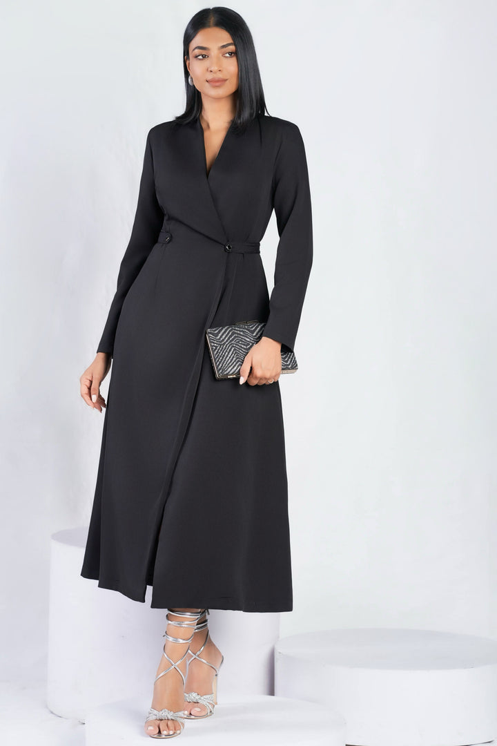 Black Wrap Style Midi Dress