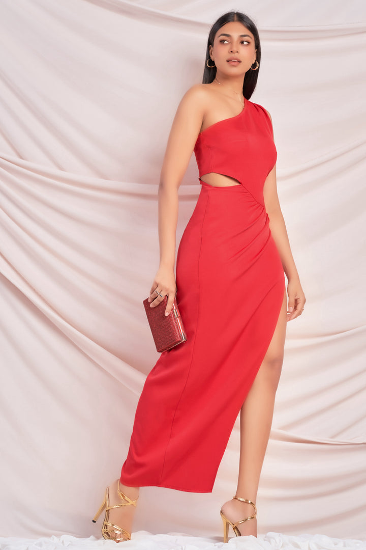 Red One Shoulder Maxi Dress