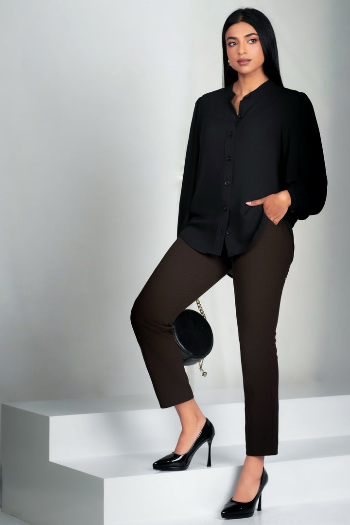 Black Puff Sleeve Relaxed Top