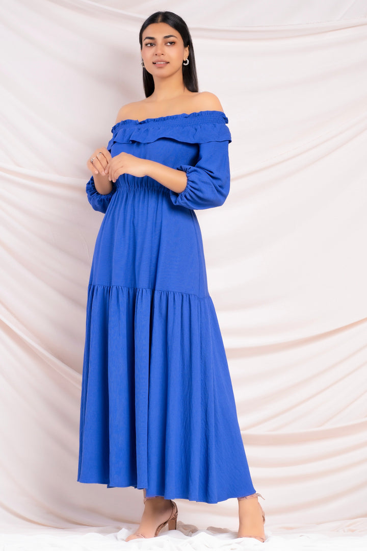 Blue Off Shoulder Maxi Dress