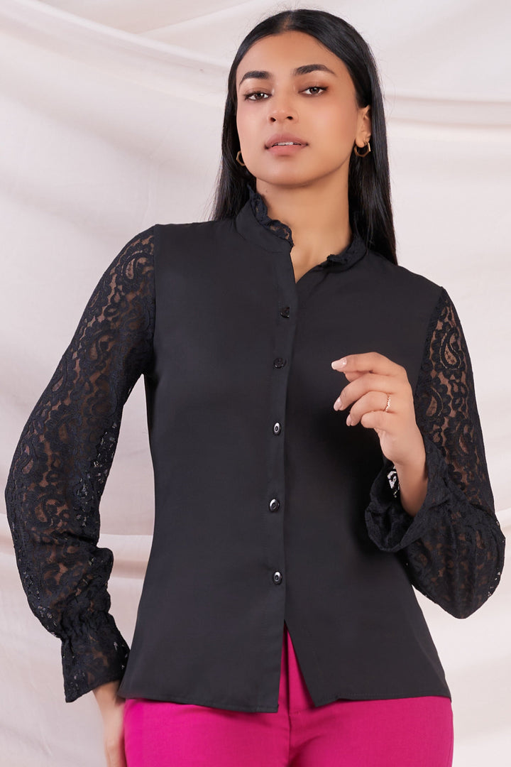 Black Lace Sleeve Shirt