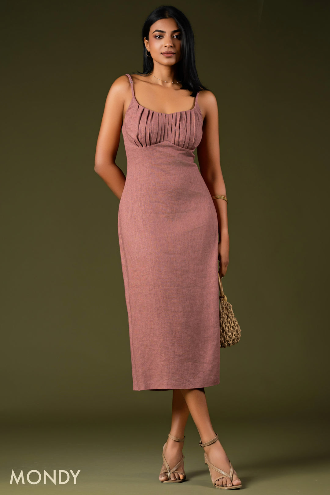 Pleated Detailed Slip Midi Dress