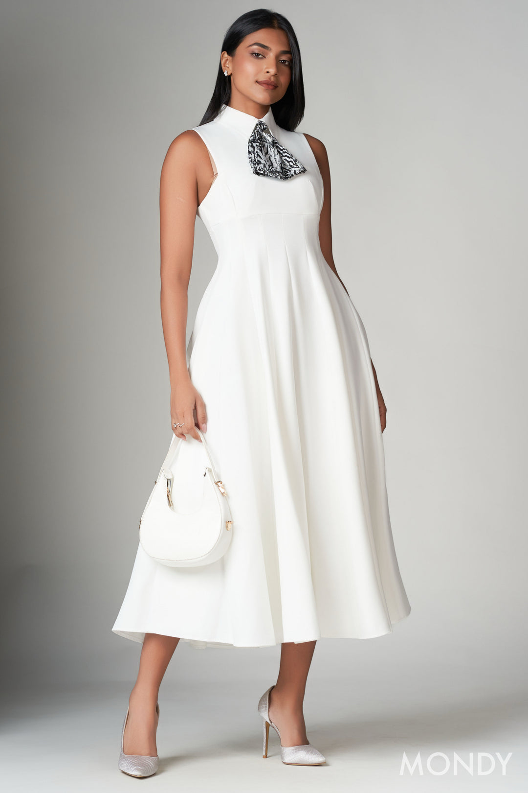 Mock Tie Detail Midi Dress