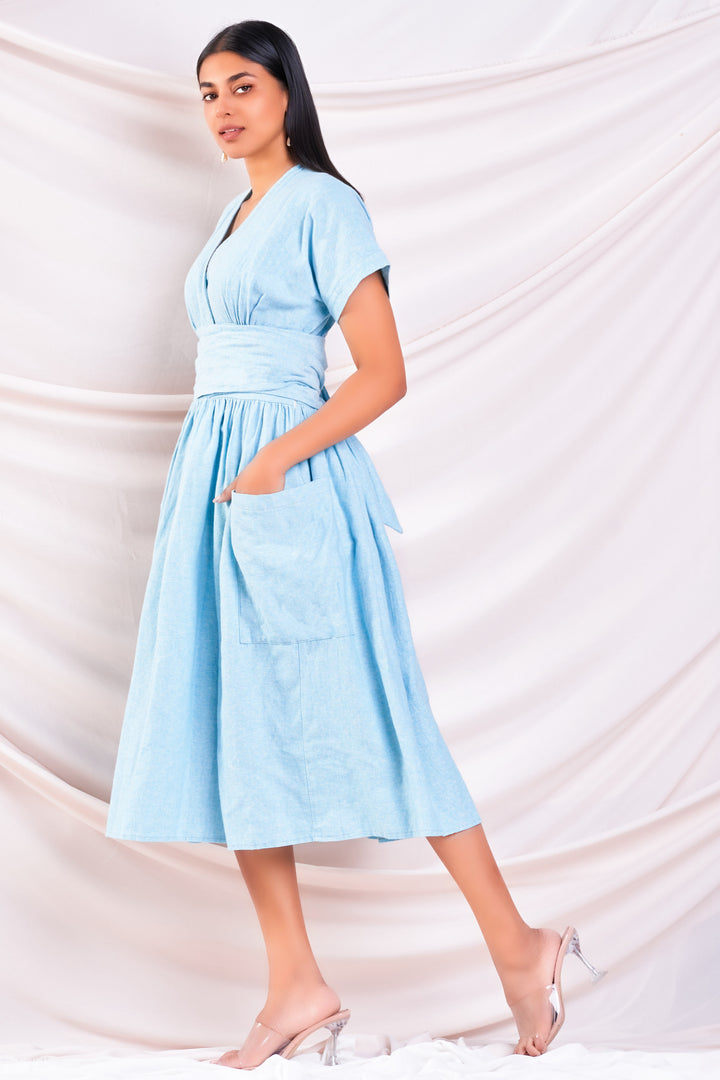 Blue Wrap Style Dress