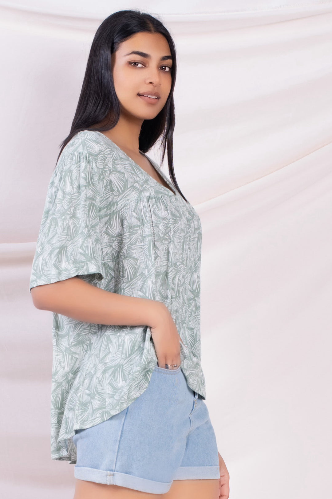 Green Printed Oversized Top