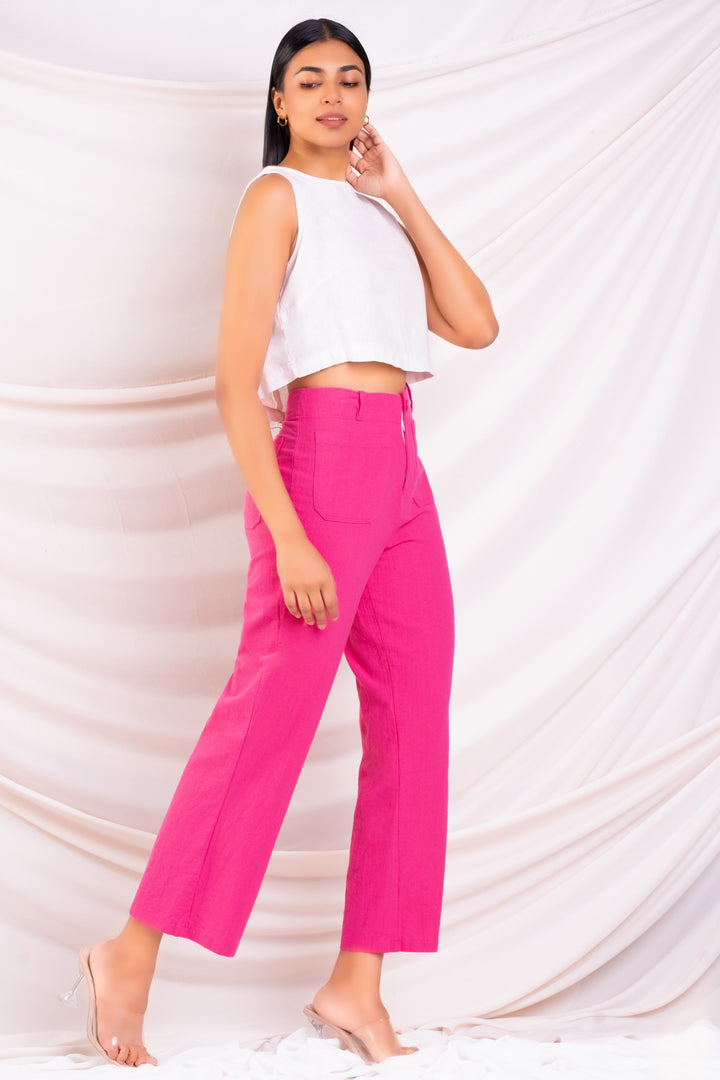 Cropped Pink Linen Pant